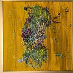 Original Acrylic  Painting. THE BUG. Jewel Tones. 12x12". Gold Frame. New!